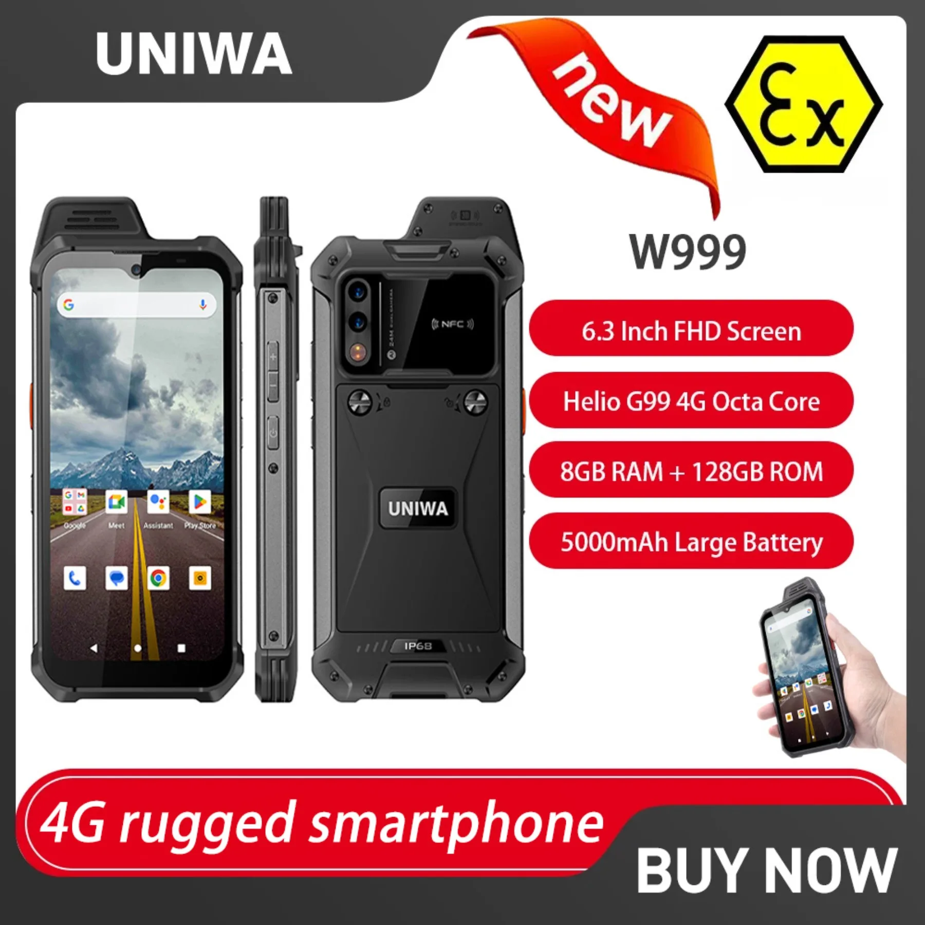 Uniwa w999 atex взрывозащищенные смартфоны прочный ip68 6