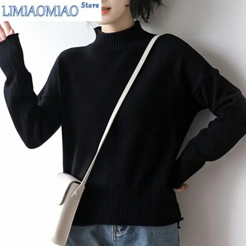 Осенне-зимняя модная черная вязаная нижняя рубашка - Фотография_4