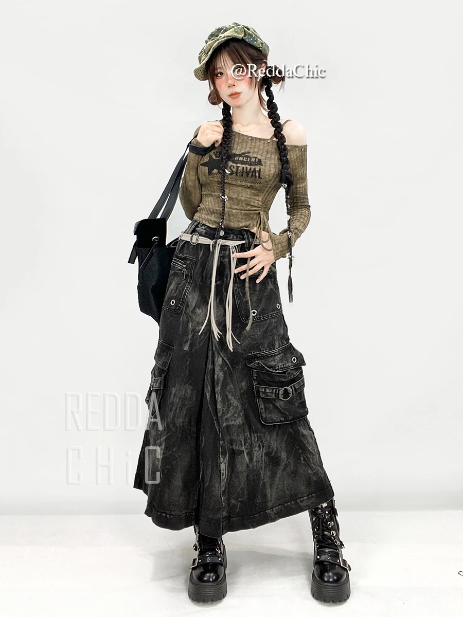 Reddachic icon женская джинсовая юбка-карго с люверсами - Фотография_4