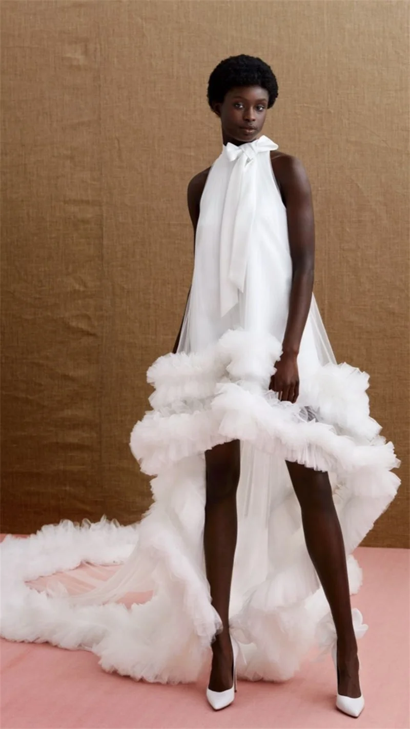 Женское платье для выпускного вечера с белым бантом hi-lo - Фотография_2