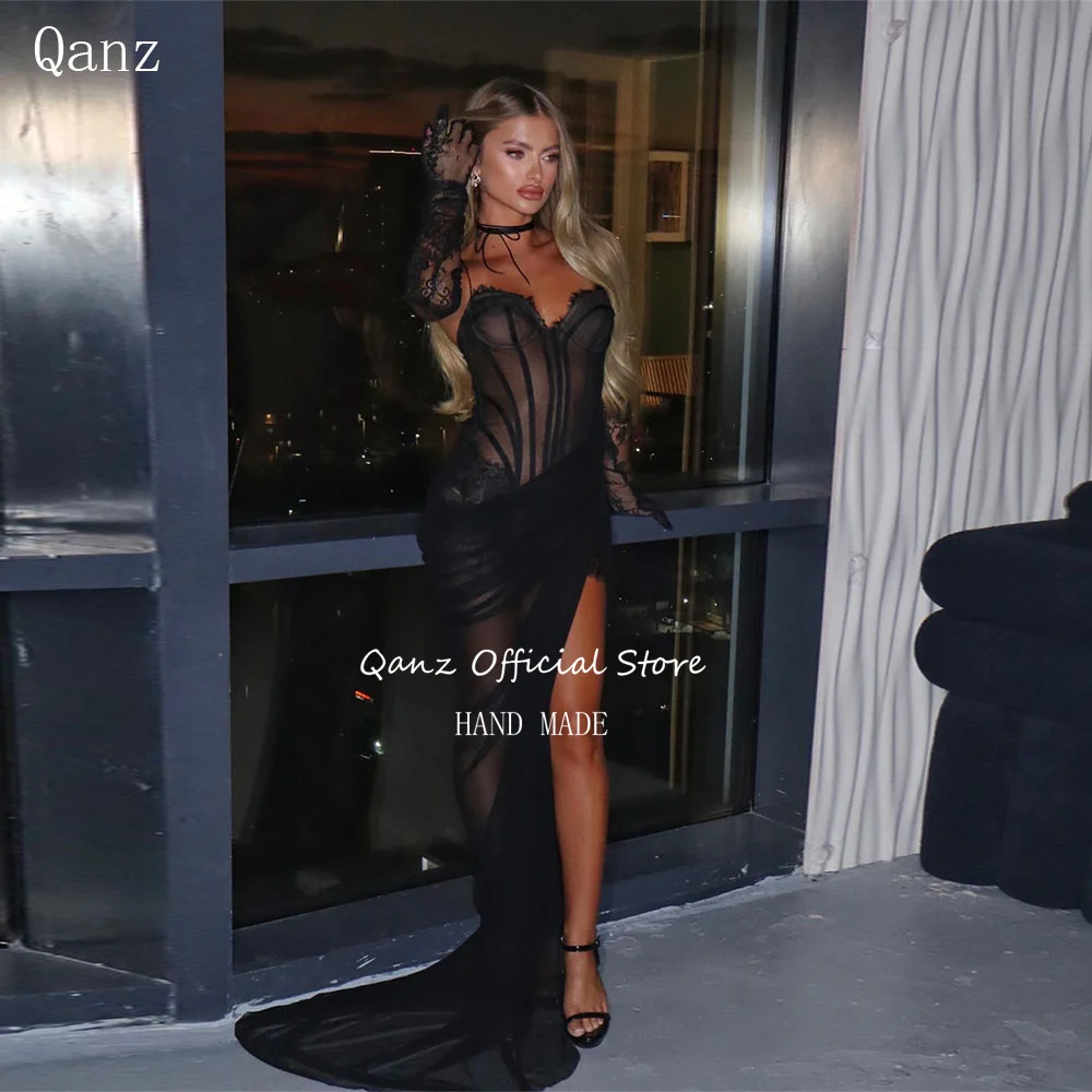 Qanz сексуальные черные платья