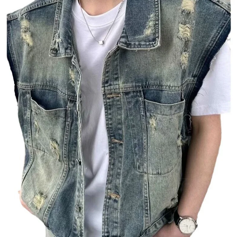 Осенний американский ретро потертый жилет - Фотография_5