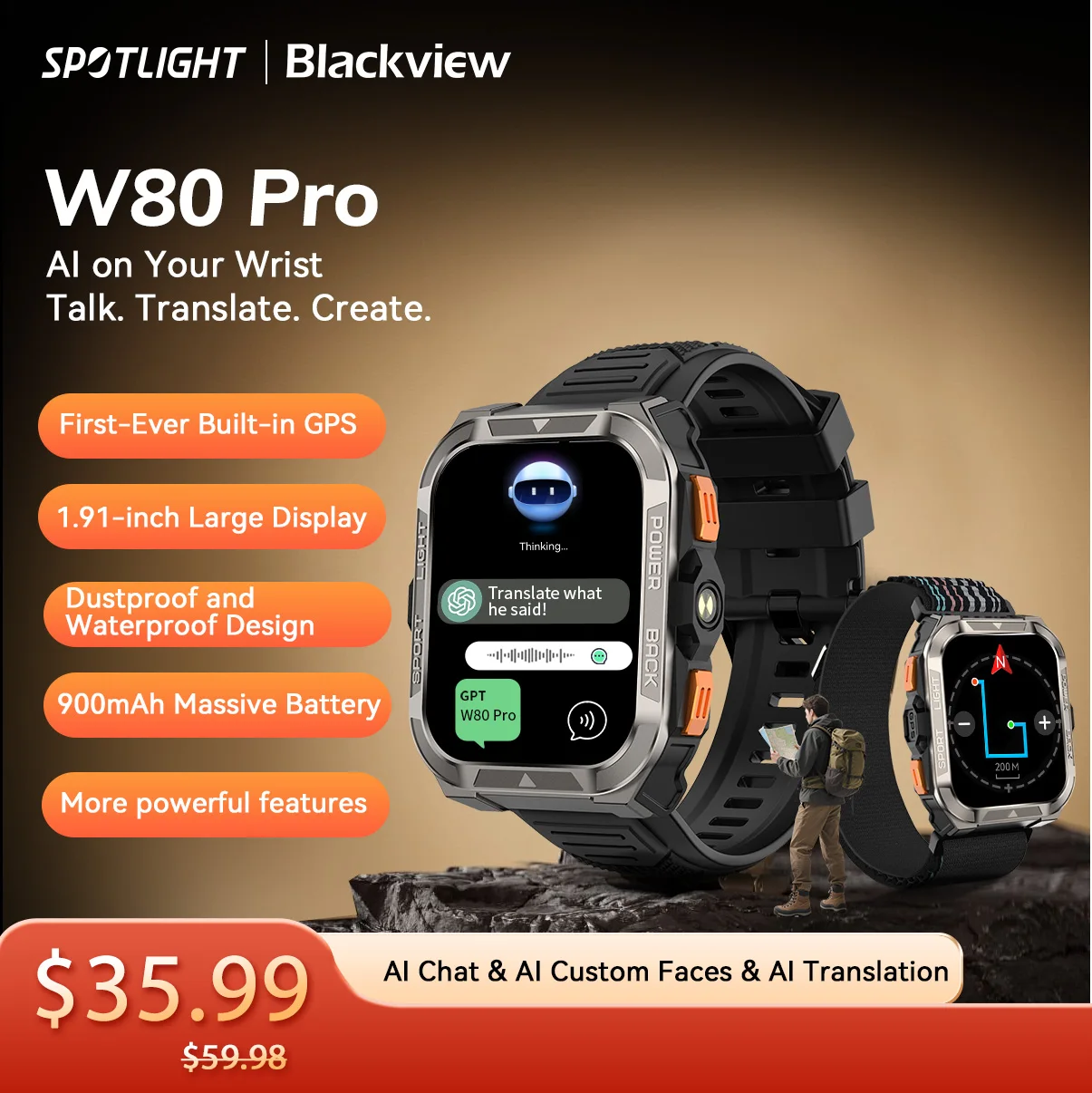 [мировая премьера] прочные умные часы blackview w80 pro для улицы