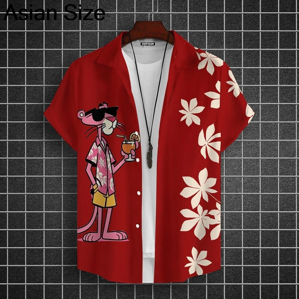 Мужская рубашка с короткими рукавами и лацканами с рисунком леопарда - Фотография_5