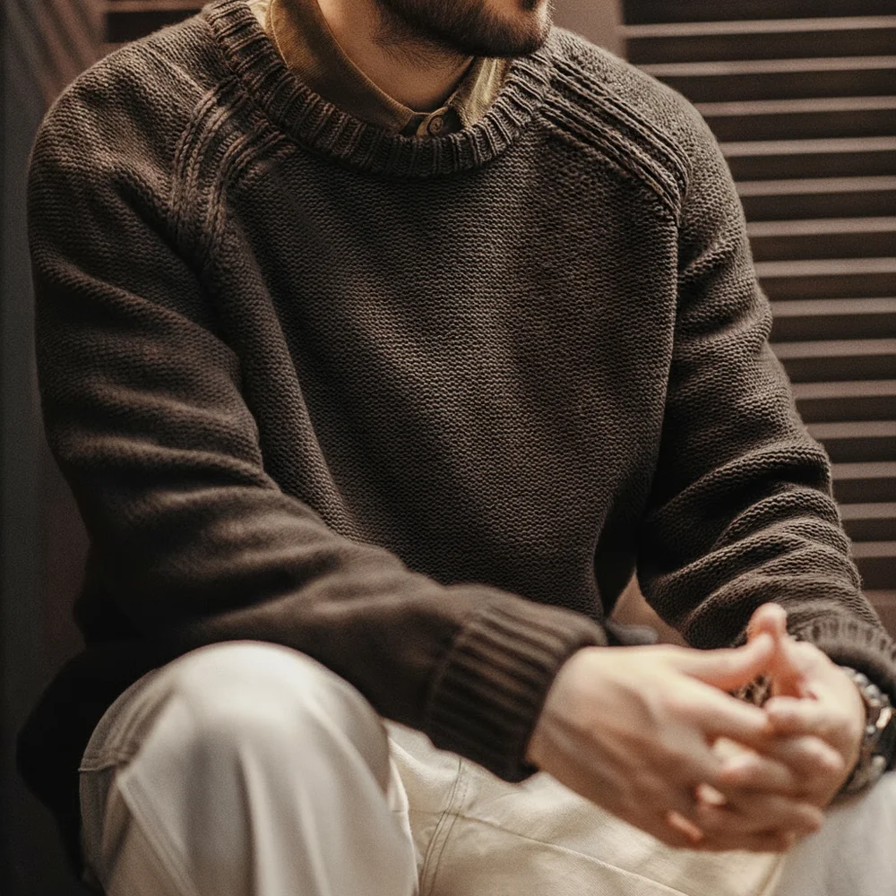 Maden новый винтажный тяжелый вязаный свитер с круглым вырезом - Фотография_3