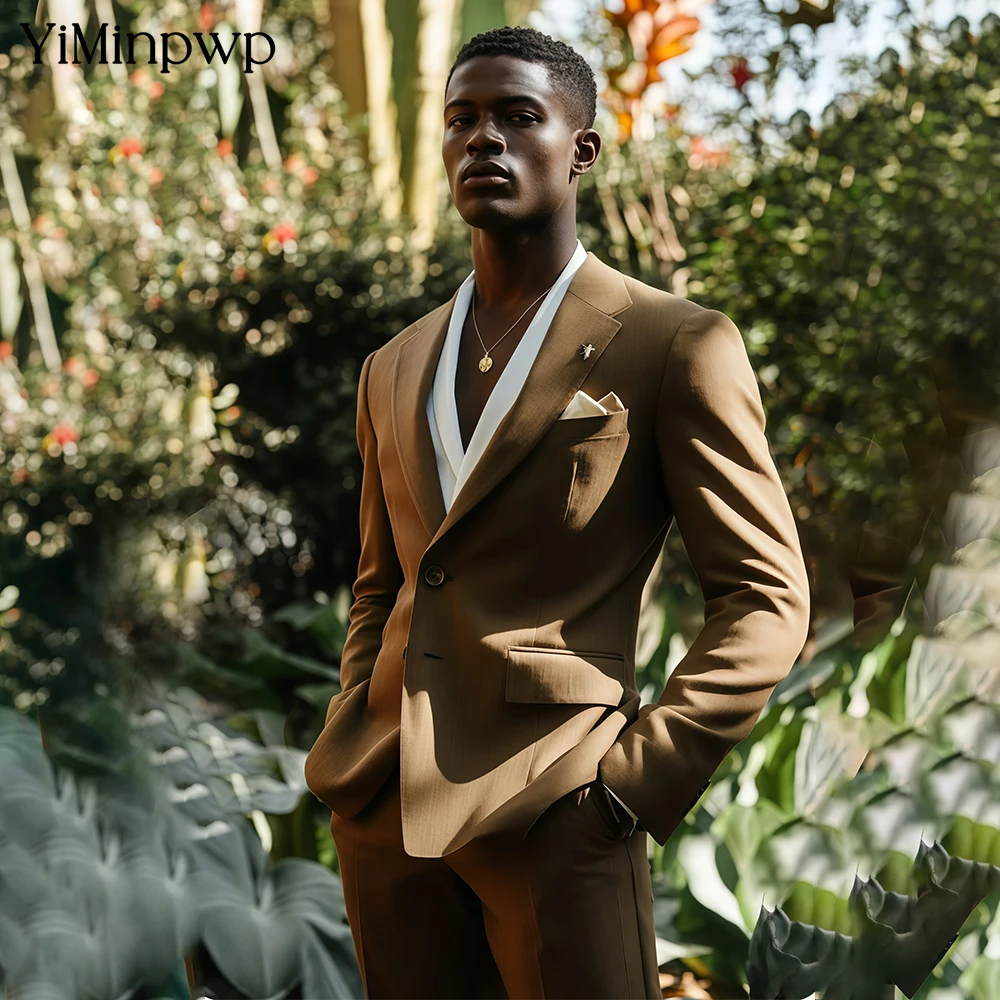 Yiminpwp коричневые мужские костюмы с двумя пуговицами
