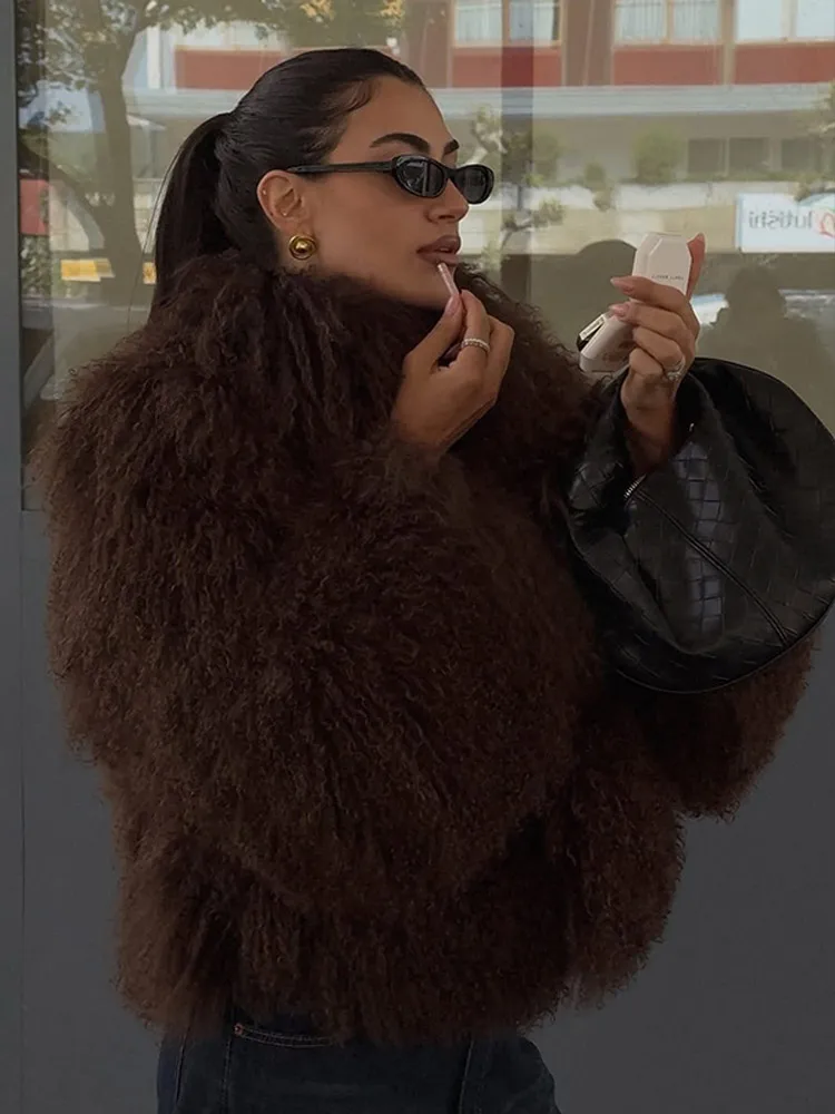 Модное зеленое плюшевое меховое пальто большого размера для женщин - Фотография_3