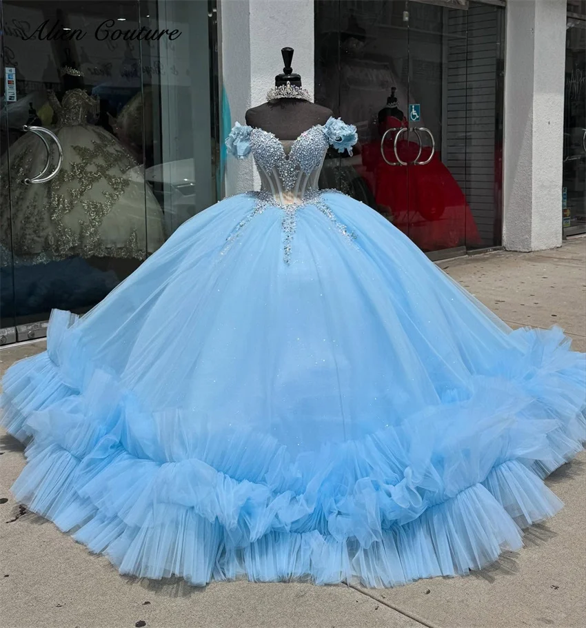 Небесно-голубое платье принцессы quinceanera