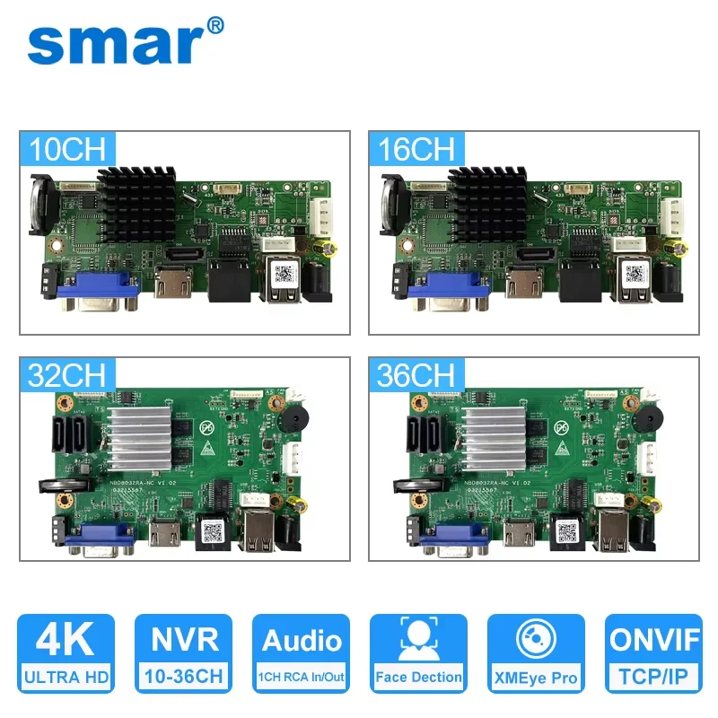 Smar cctv 9ch 10ch 16ch 32ch 4k nvr материнская плата h