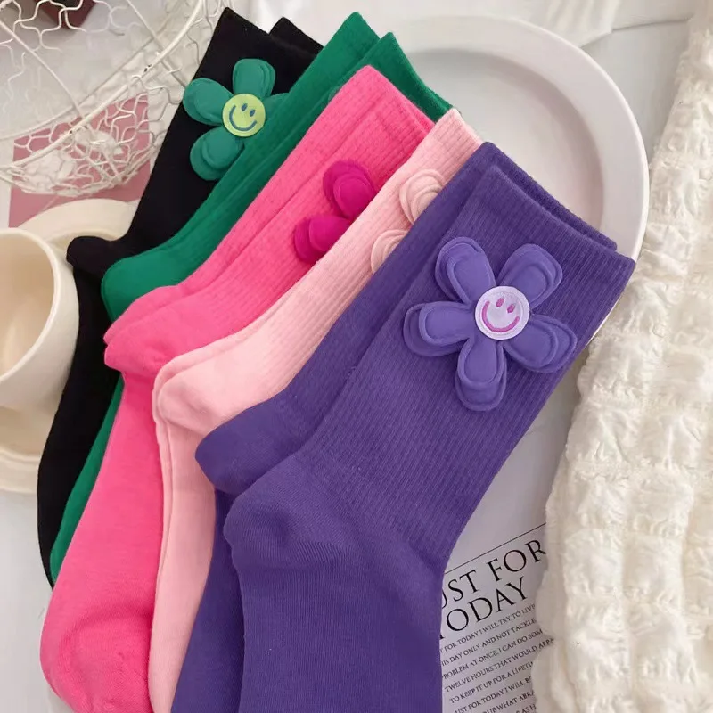 Женские носки с милым мультяшным цветком ярких цветов - Фотография_3