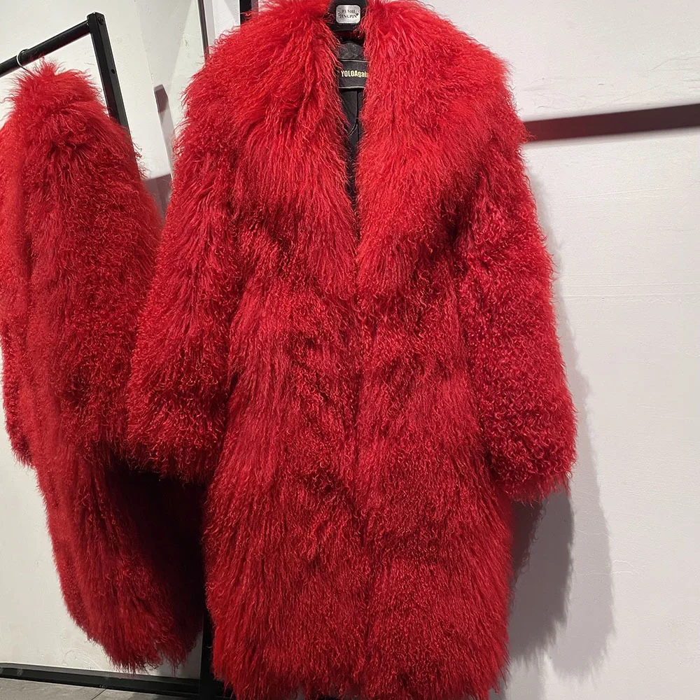 Зимнее теплое натуральное женское пальто из натурального монгольского меха - Фотография_6