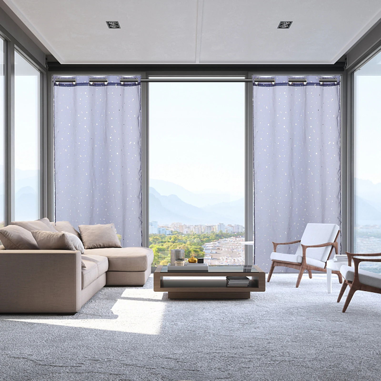 Прозрачная вуаль занавеска (темно-синяя 100x200 см) для ванной комнаты