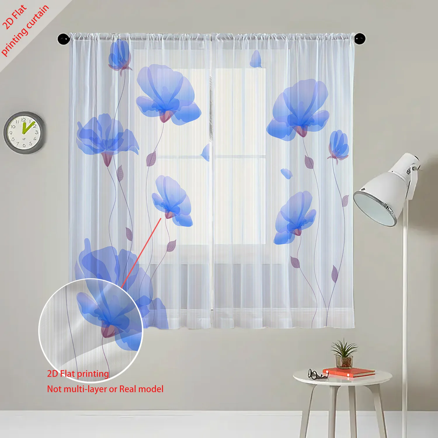 Прозрачная марлевая занавеска с розовым тюльпаном - Фотография_5