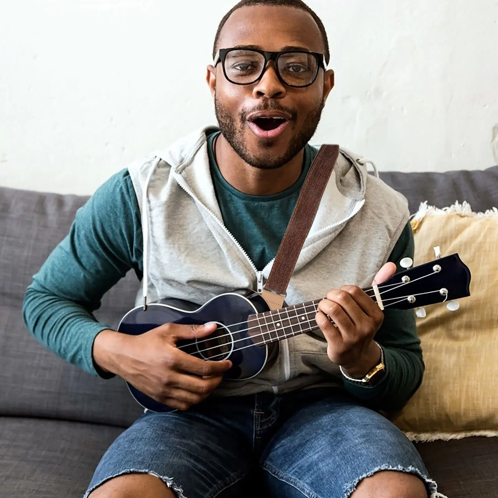 Хлопково-льняной ремень для укулеле в стиле кантри - Фотография_3