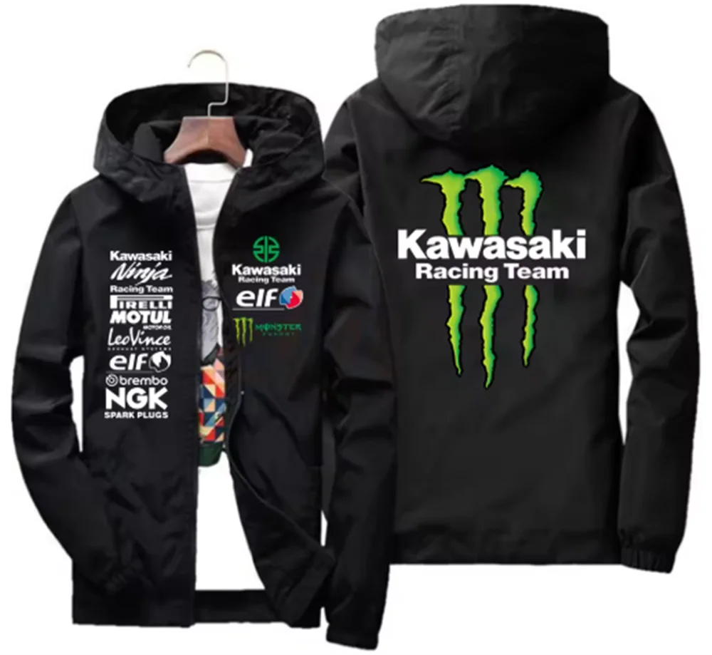 Куртка гоночной команды с логотипом kawasaki