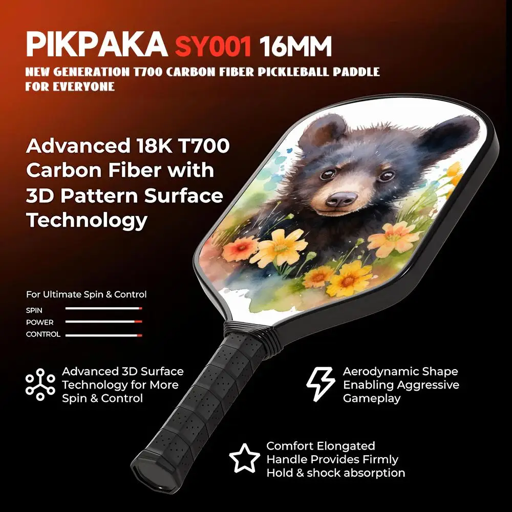 Лопатка для пиклбола с рисунком медведя - Фотография_5