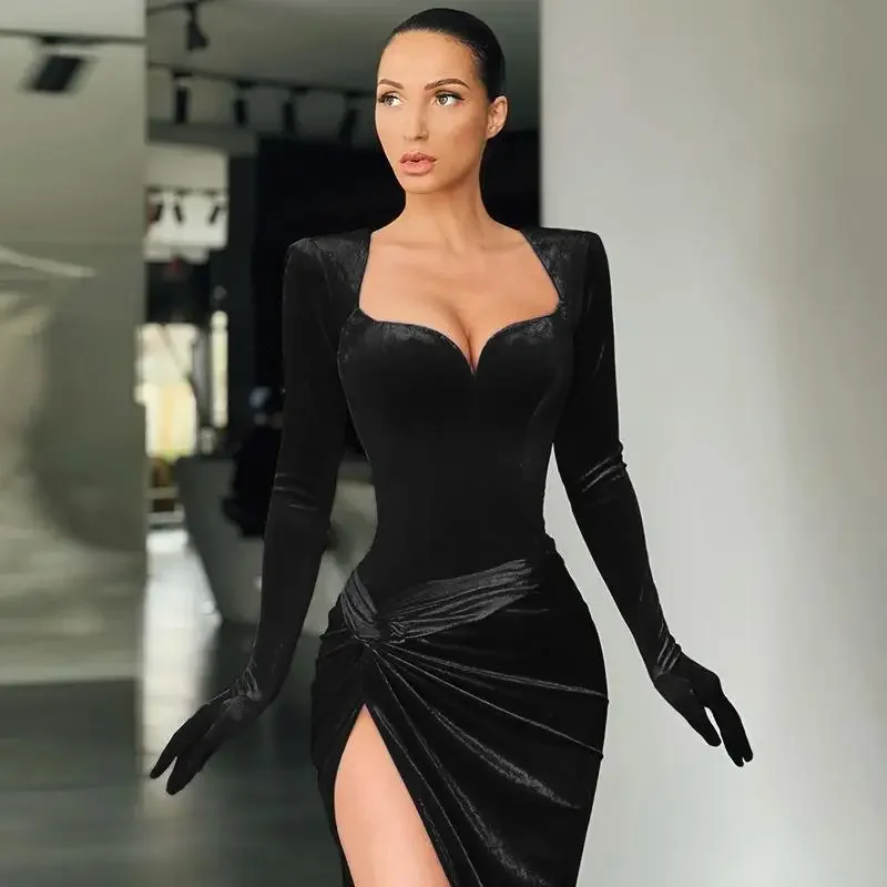 Женское бархатное платье макси с длинным рукавом - Фотография_2