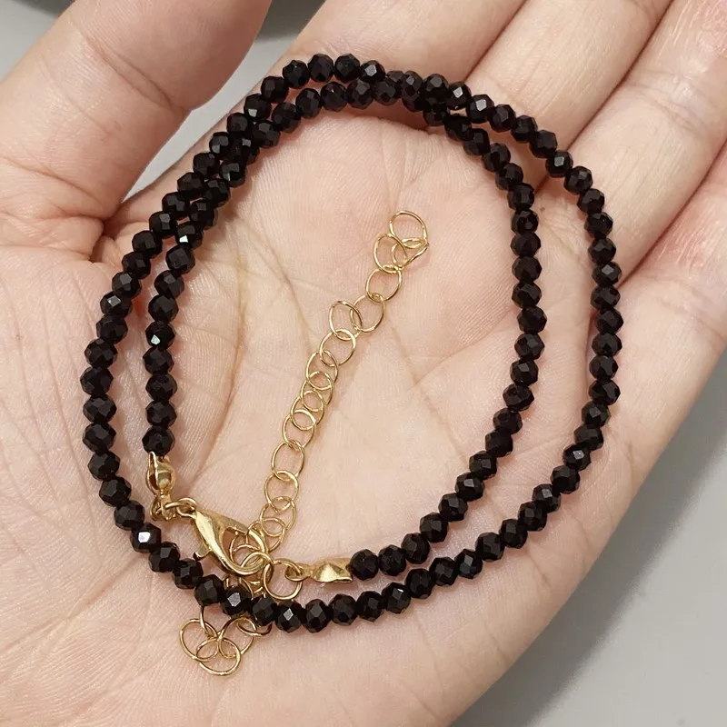 Модная цепочка с черными прозрачными бусинами 3 мм - Фотография_3