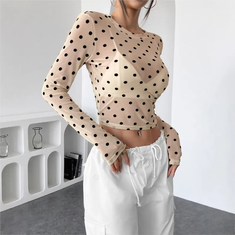 Шифоновые топы с длинными рукавами и круглым вырезом - Фотография_4