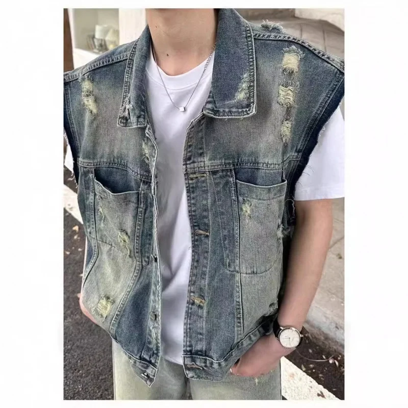 Осенний американский ретро потертый жилет