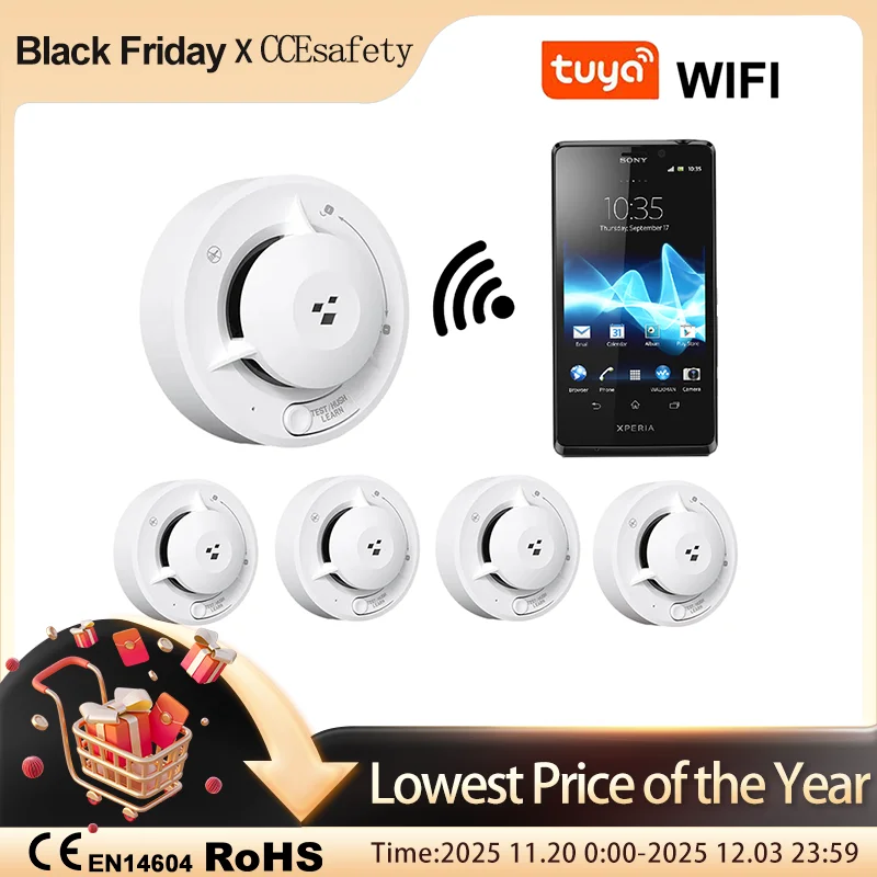 Умный детектор дыма tuya wi-fi