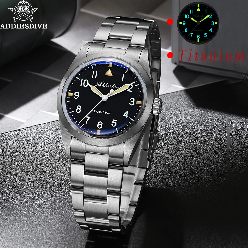 Addiesdive новые 36 мм часы из титанового сплава с пузырьковым стеклом
