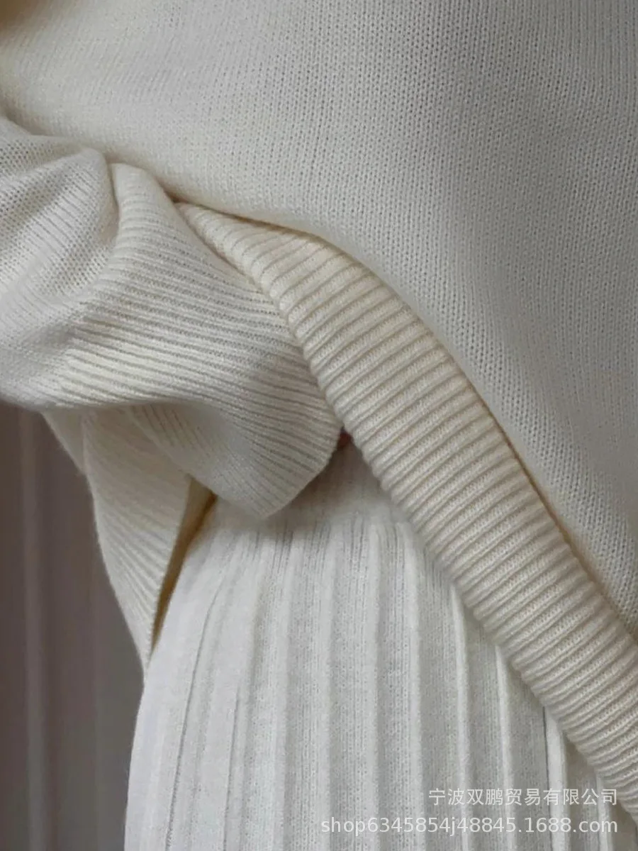 Осенние однотонные комплекты платьев-свитера с круглым вырезом - Фотография_4