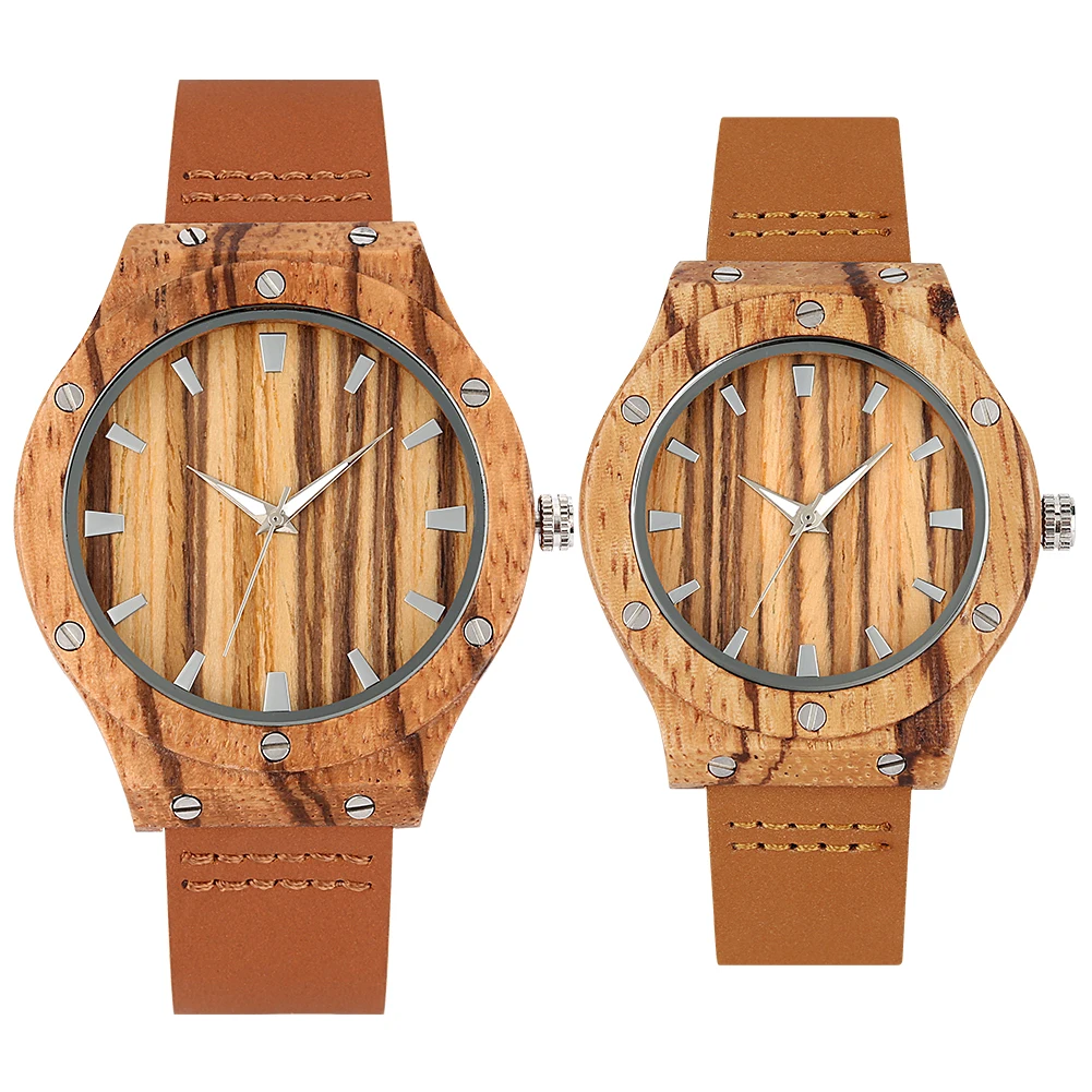 Винтажные часы в стиле панк из натуральной кожи zebrawood