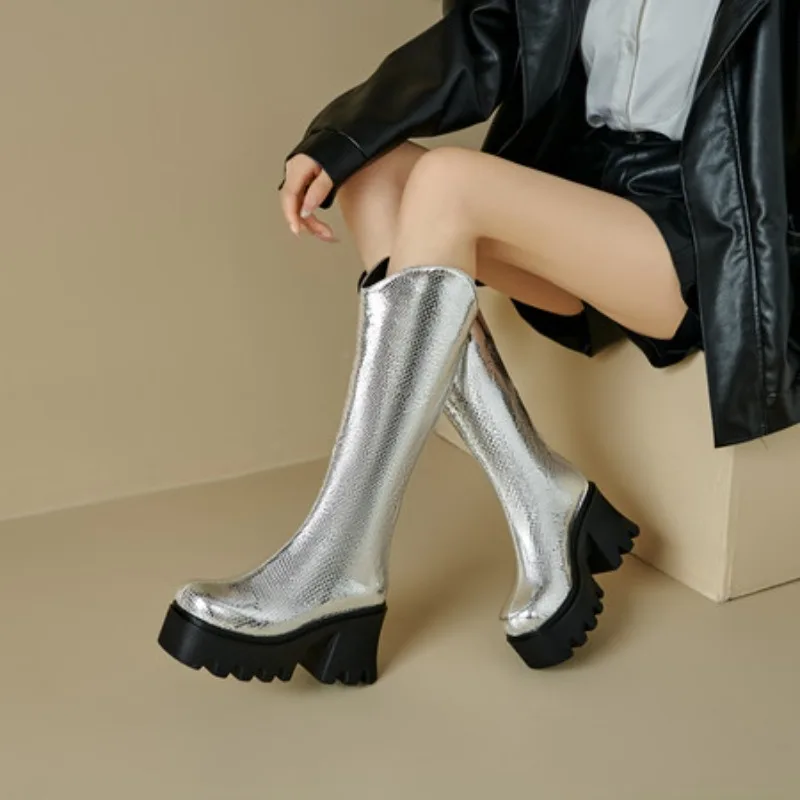 Сапоги до колена на сверхвысокой платформе с квадратным носком