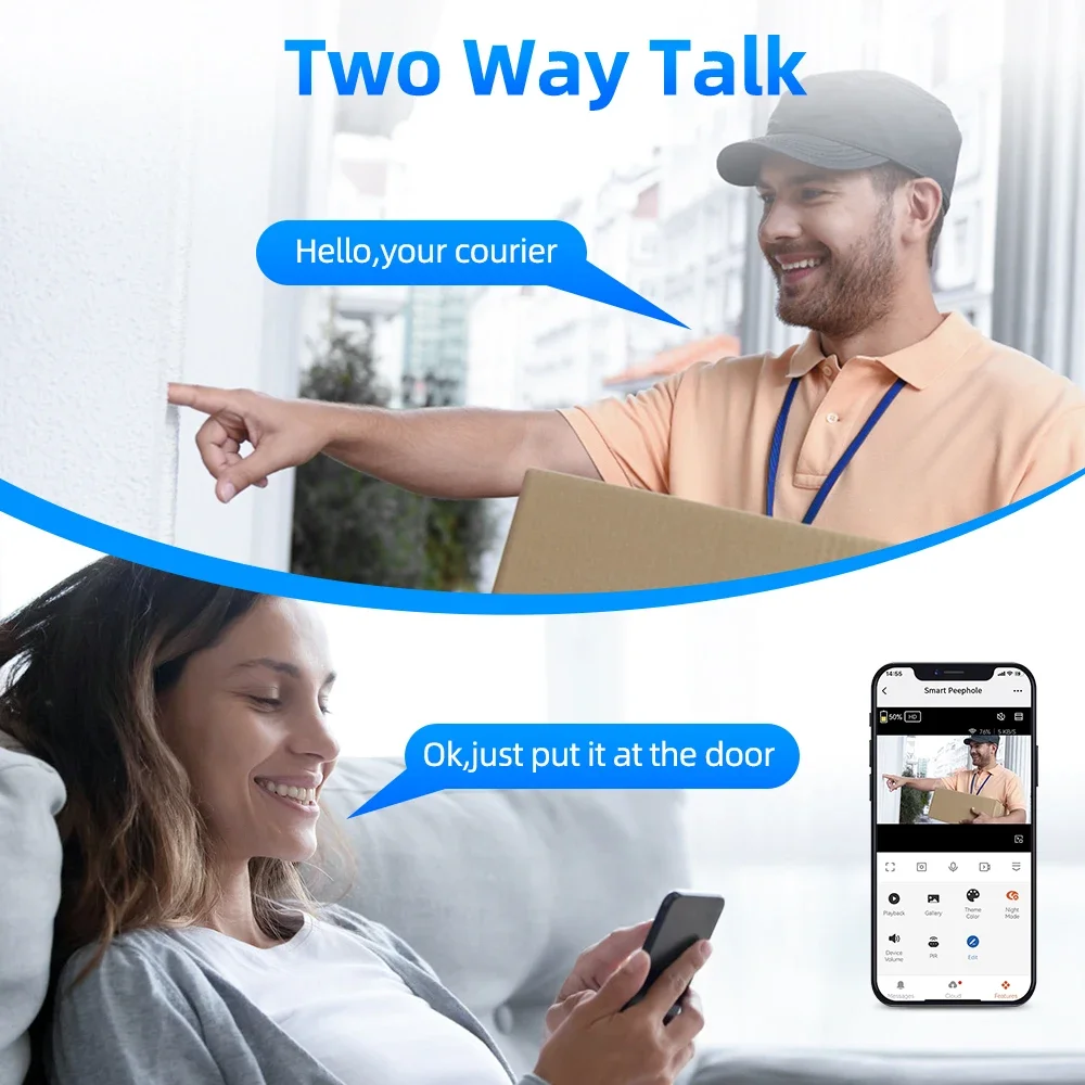 Elecpow цифровые дверные глазки smart tuya wi-fi дверная камера 1080p 4 - Фотография_4