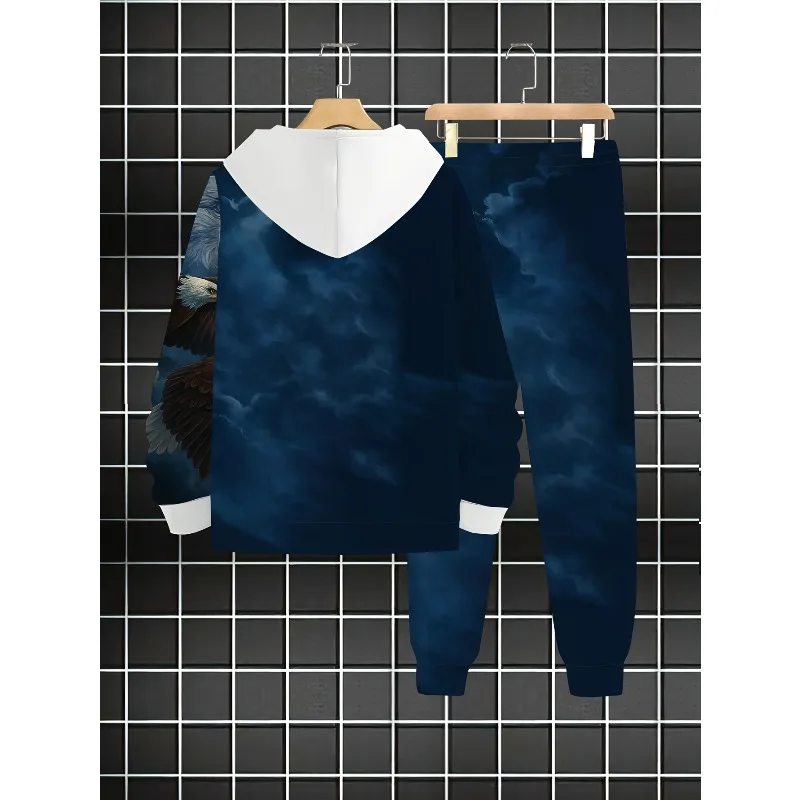 Мужской комплект с капюшоном с узором орла для улицы - Фотография_5