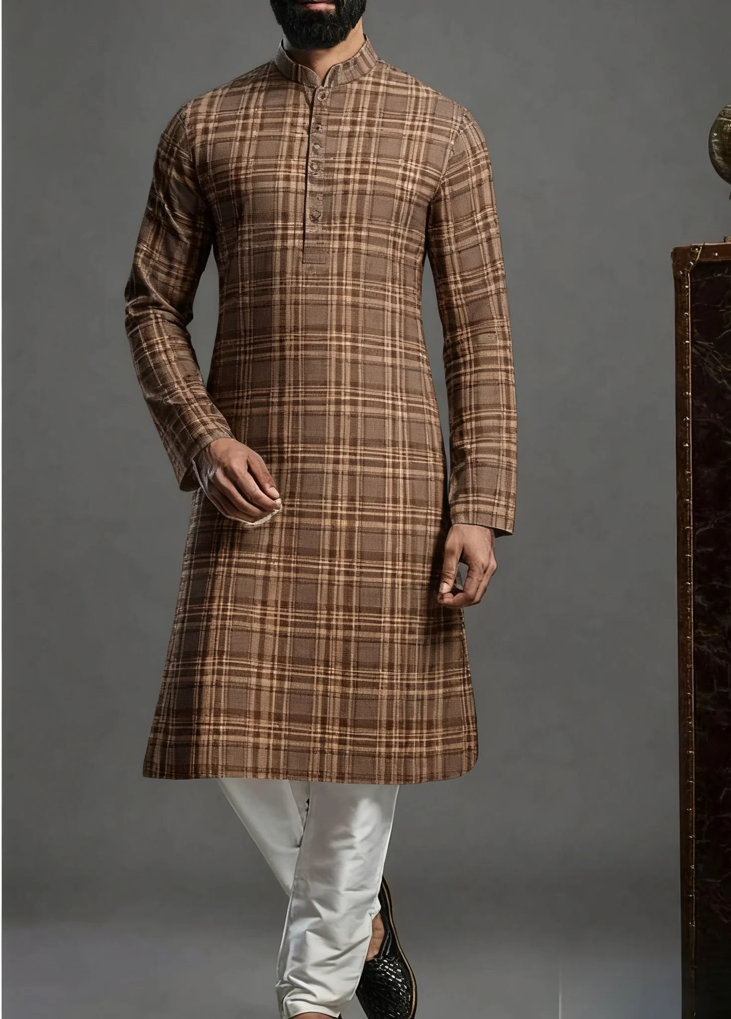 Курт мужской модный повседневный обычный халат курта с принтом курта - Фотография_3