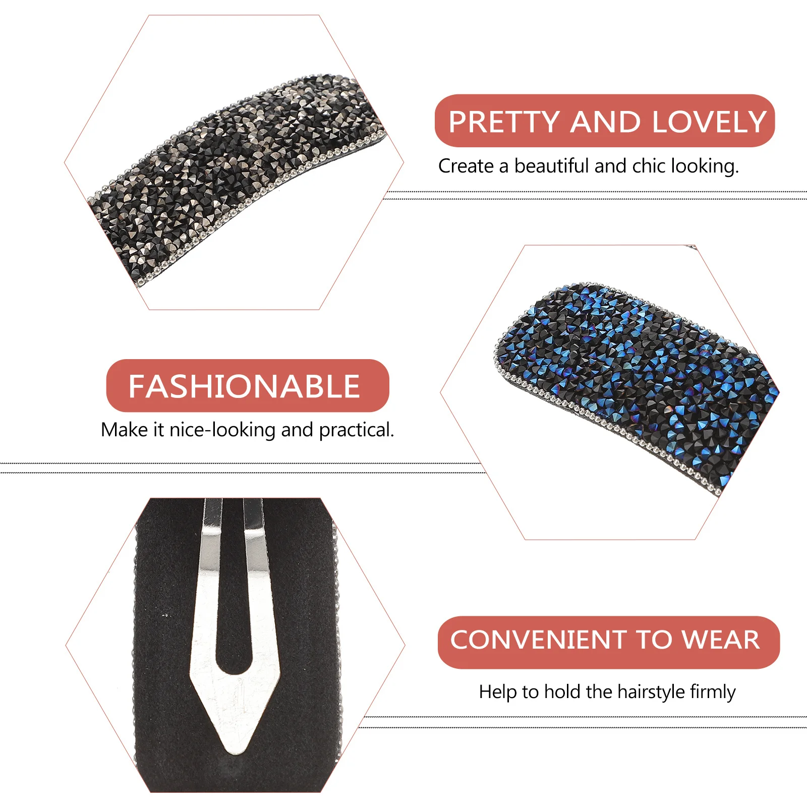 Квадратные заколки для волос с разноцветными кристаллами