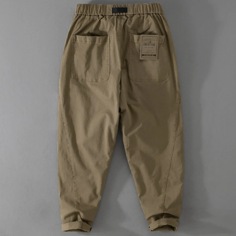 Новые повседневные хлопковые однотонные брюки для мужчин - Фотография_2