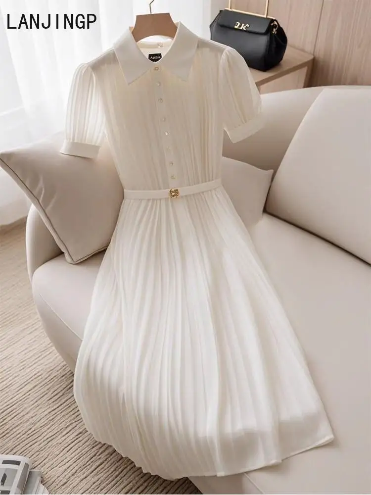 Белая французская юбка а-образной формы с короткими рукавами - Фотография_6