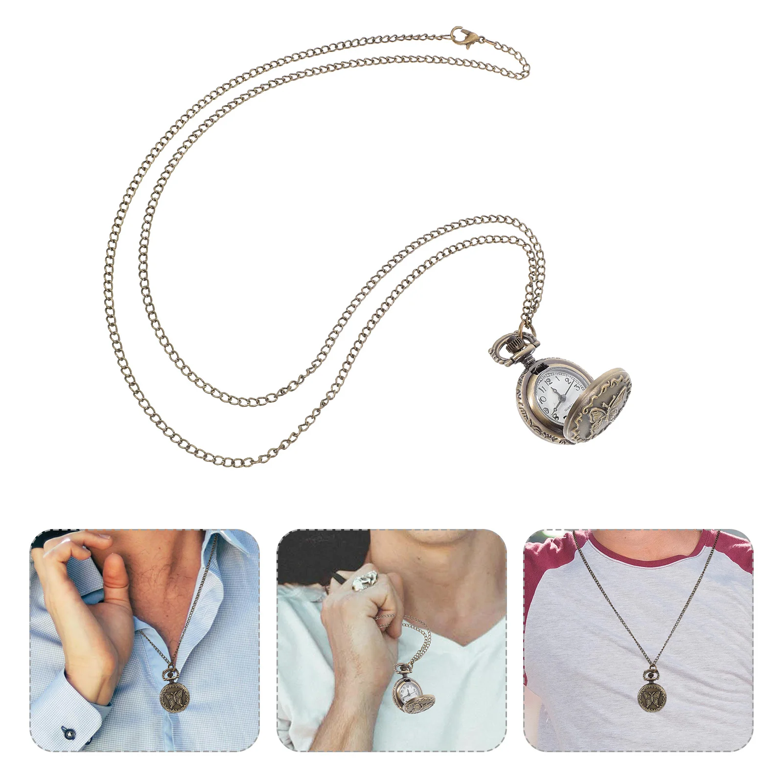 Винтажные карманные часы с узором бабочек