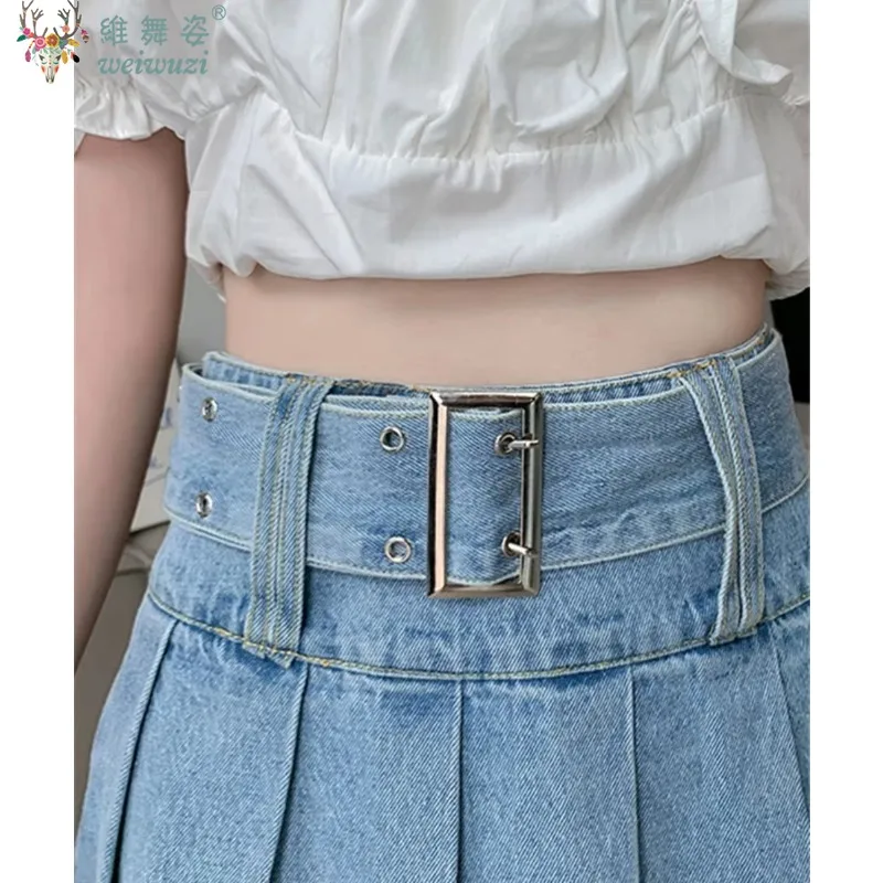 Новые летние женские джинсовые короткие юбки с поясом - Фотография_6