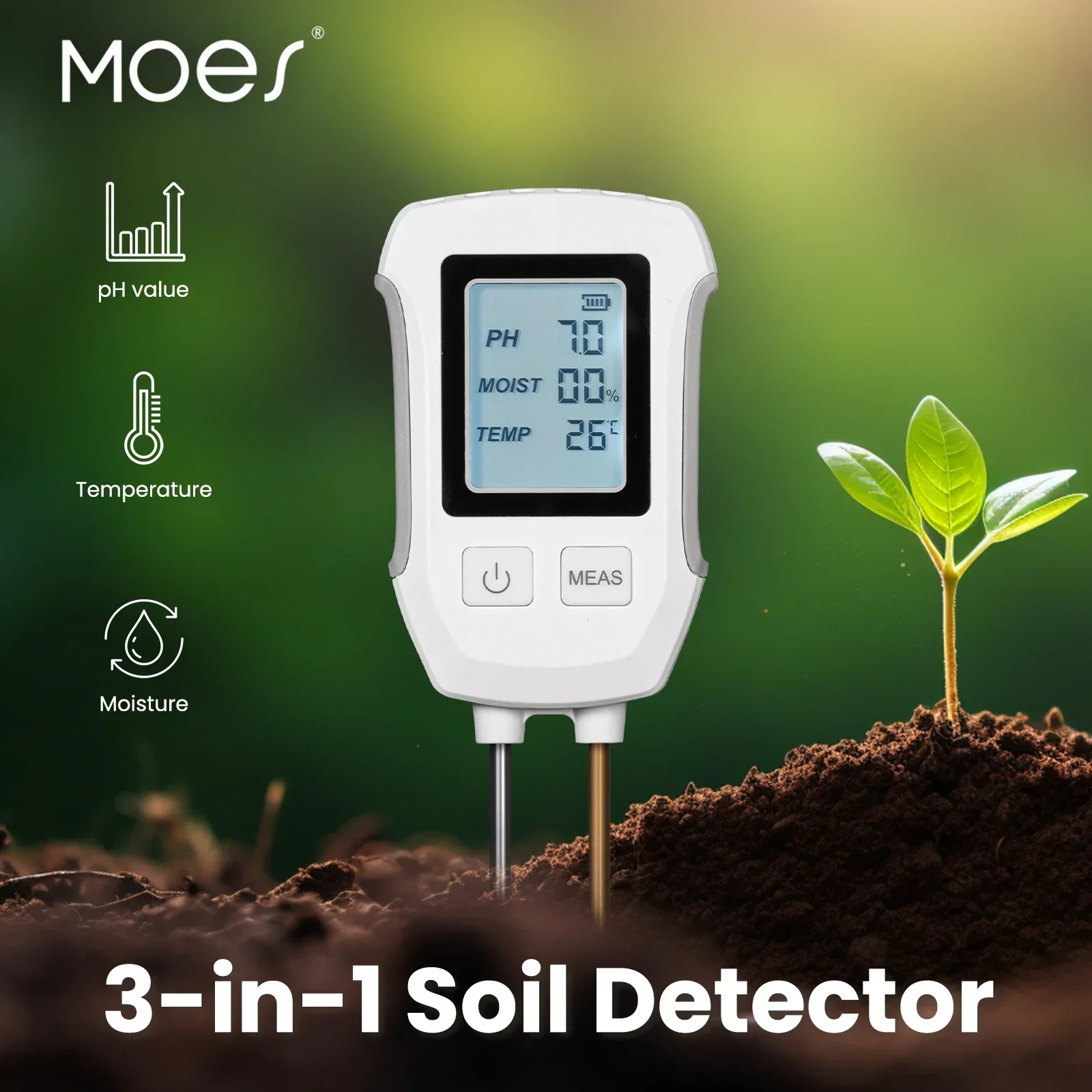 Moes 3 в 1, тестер детектора ph почвы
