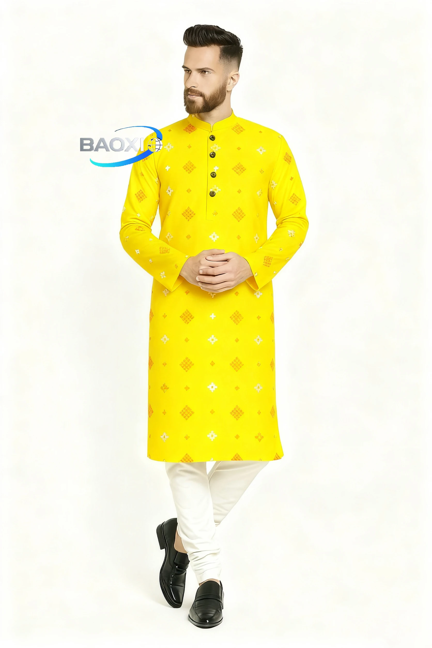 Мужской модный повседневный обычный халат курта сердце с принтом - Фотография_2