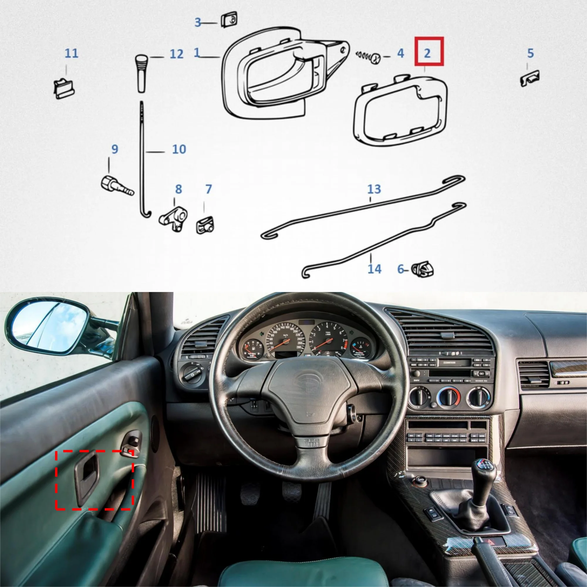 Накладки на внутреннюю дверную ручку автомобиля для bmw e36 92-99 z3 96-02 - Фотография_5