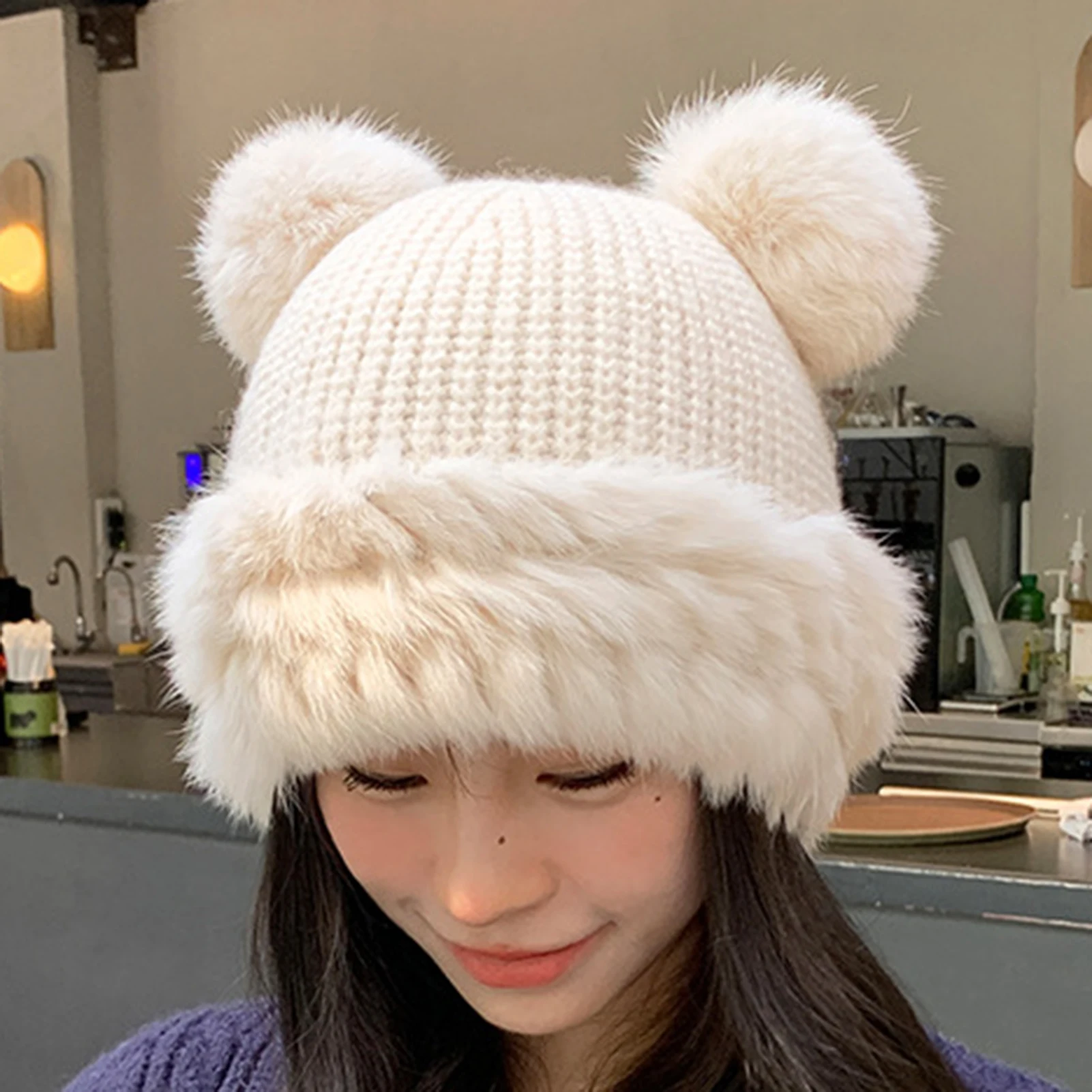 Вязаная шапка с медвежьими ушками - Фотография_4