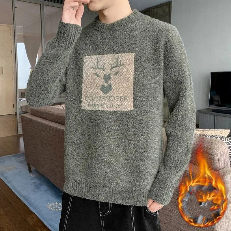 Мужской однотонный пуловер с вырезом - Фотография_2