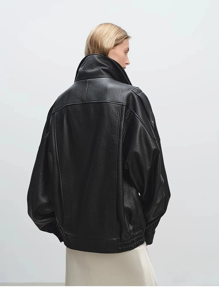 Женская мотоциклетная куртка оверсайз из натуральной кожи - Фотография_4