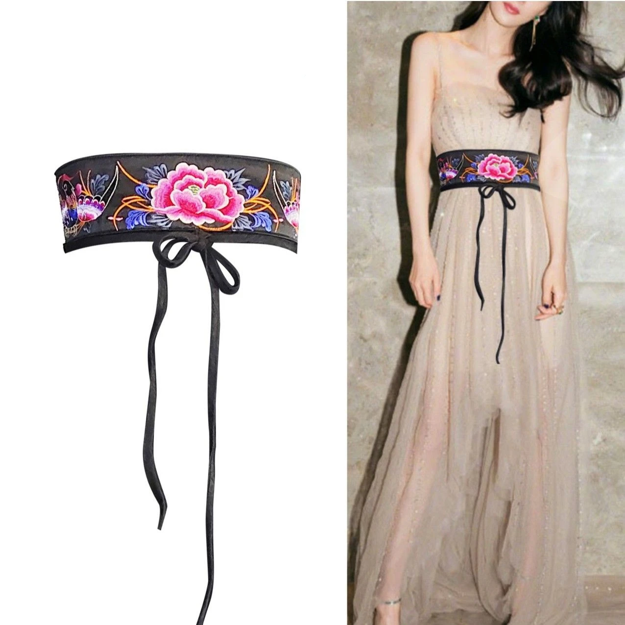 Модный ремень в китайском стиле с ручной вышивкой