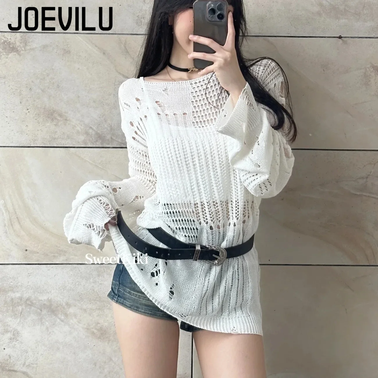 Joevilu полая вязаная блузка - Фотография_4