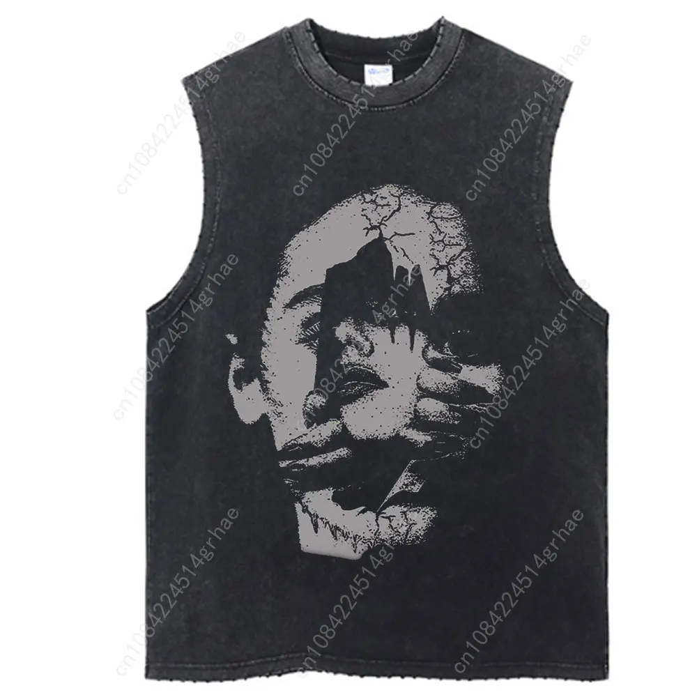 100% хлопок y2k стираные футболки в стиле хип-хоп - Фотография_4