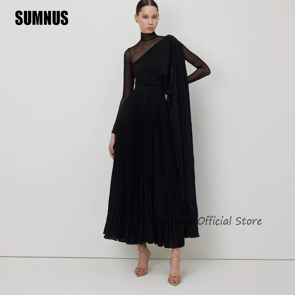 Современные черные шифоновые вечерние платья sumnus