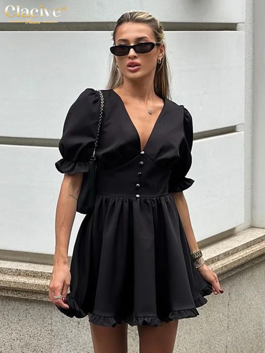 Clacive, летнее свободное черное женское платье