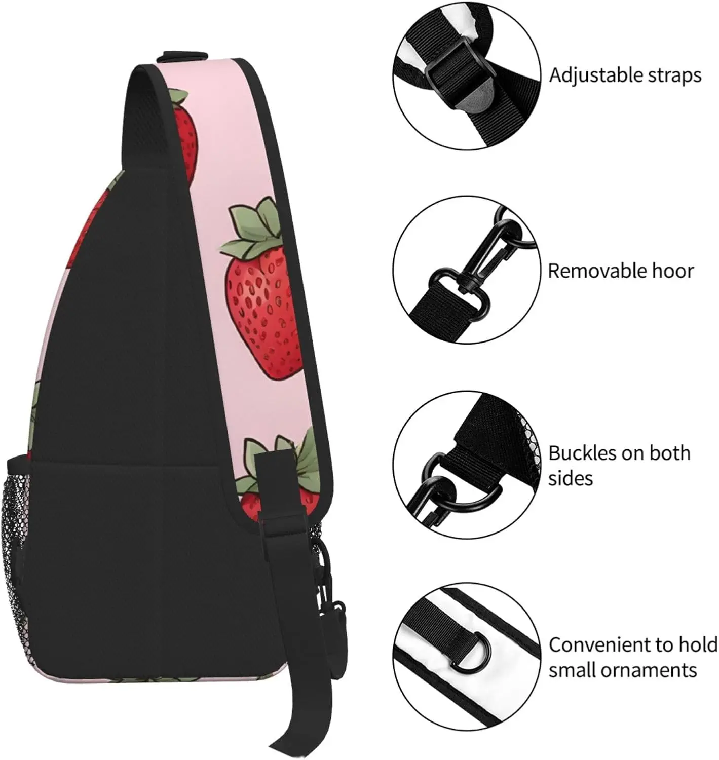 Нагрудная сумка через плечо с клубничным узором - Фотография_5