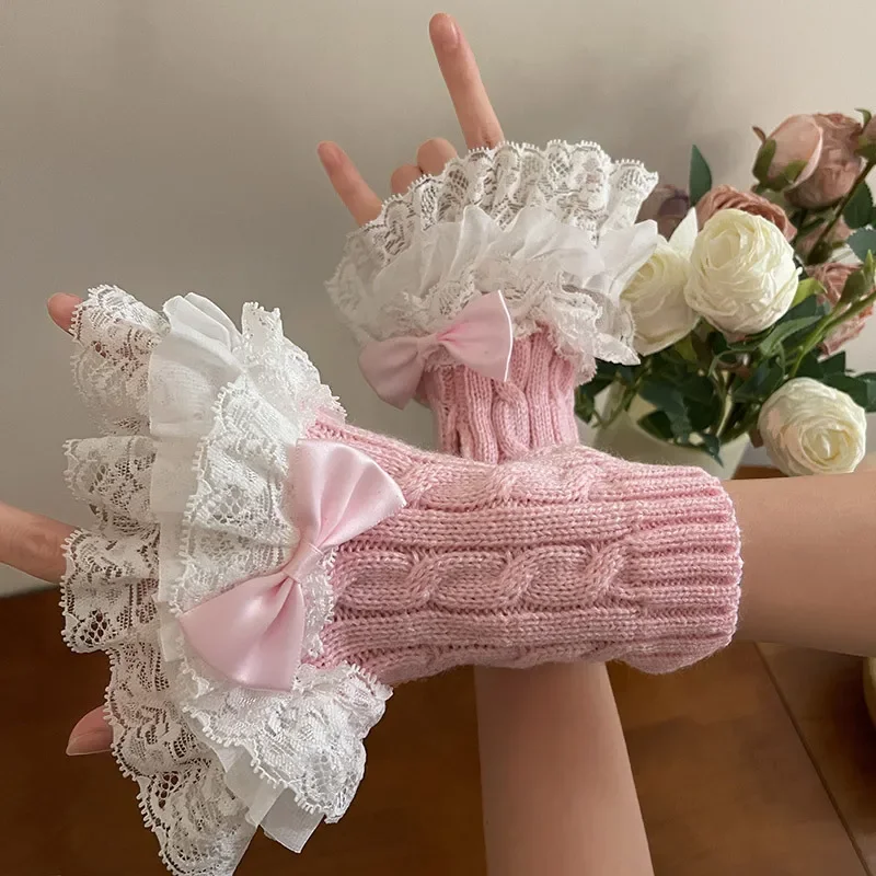 Женские вязаные манжеты с искусственными